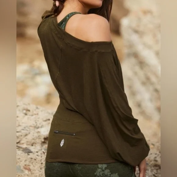 Free People Movement | XS Women's Army Green Sky High Long Sleeve Top - Picture 2 of 7